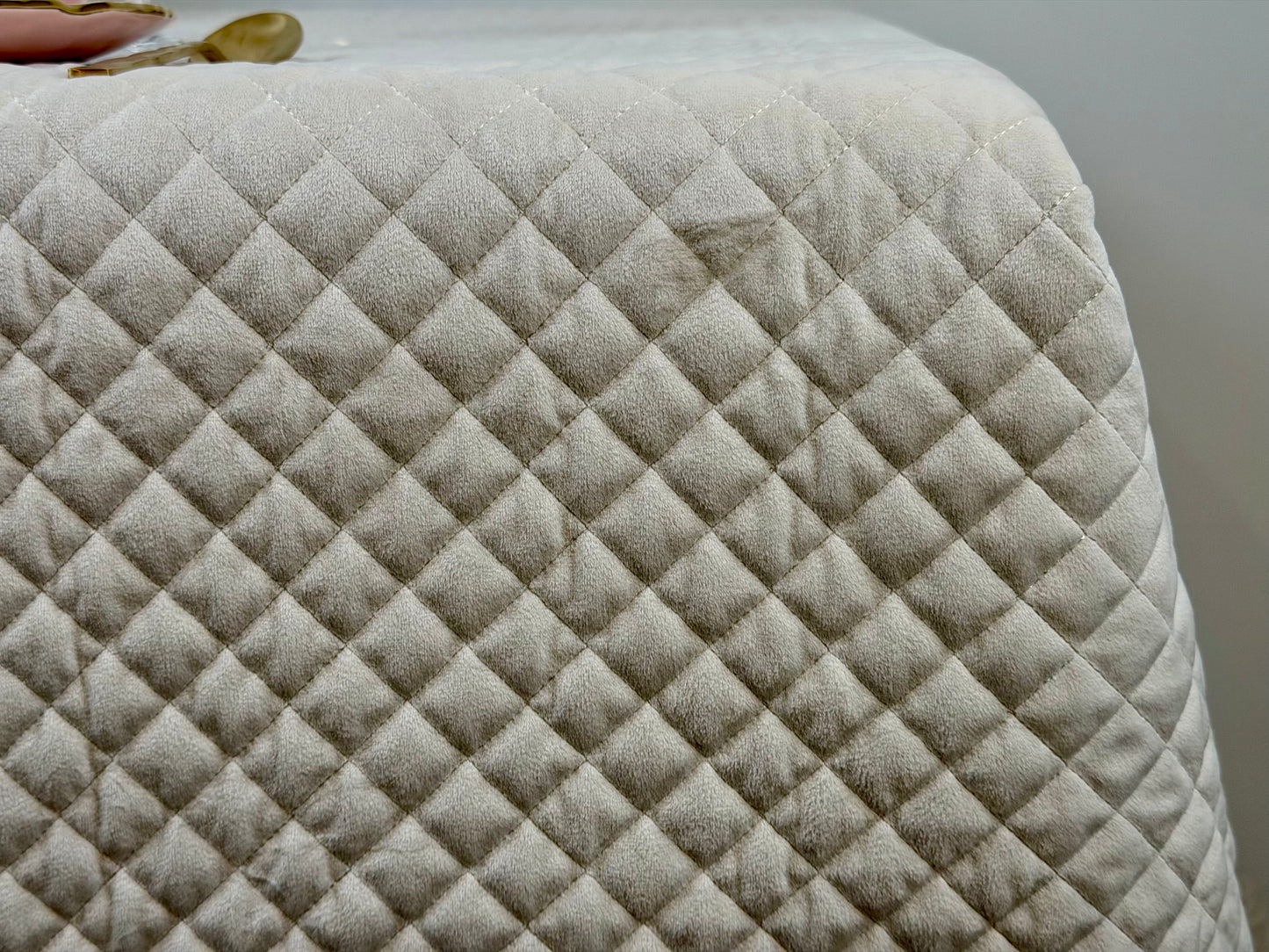 Cream Quilted Velvet Tablecloth – Waffle Texture Luxe Linen
