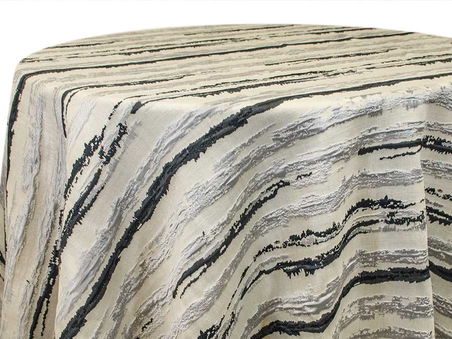 Bubble Bark Black Silver Tablecloth – Marble-Inspired Modern Event Linen