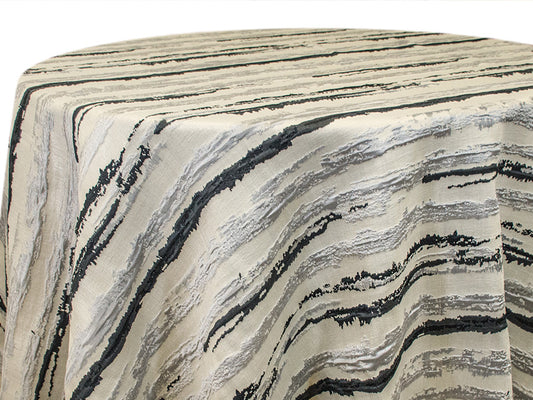 Bubble Bark Black Silver Tablecloth – Marble-Inspired Modern Event Linen