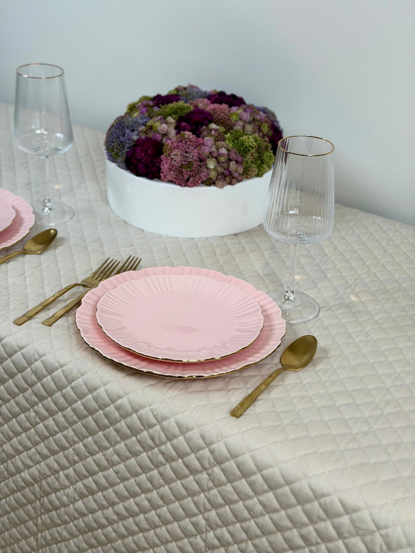 Cream Quilted Velvet Tablecloth – Waffle Texture Luxe Linen