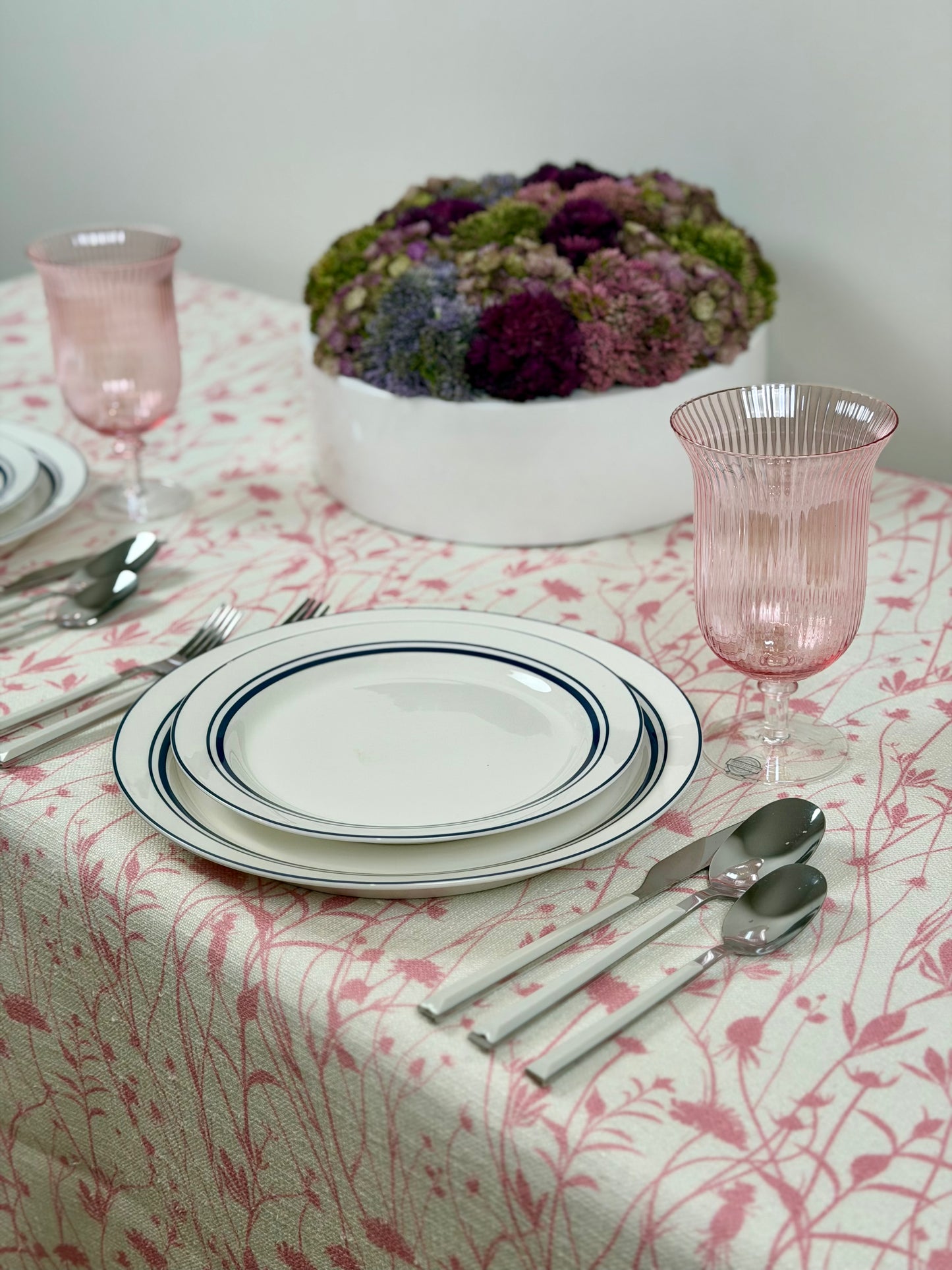 Elysian Fields Tablecloth – Blush Pink Floral Linen for Garden & Spring Events