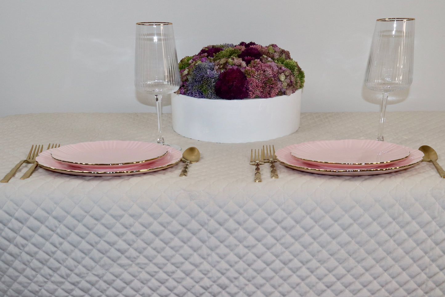 Cream Quilted Velvet Tablecloth – Waffle Texture Luxe Linen