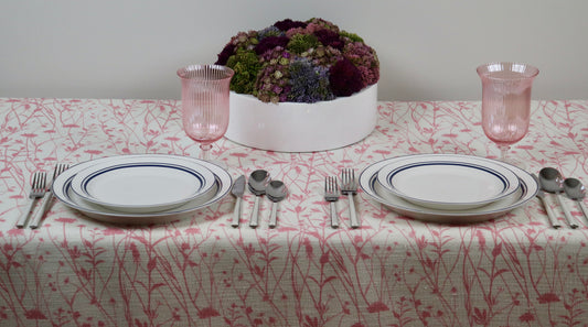 Elysian Fields Tablecloth – Blush Pink Floral Linen for Garden & Spring Events