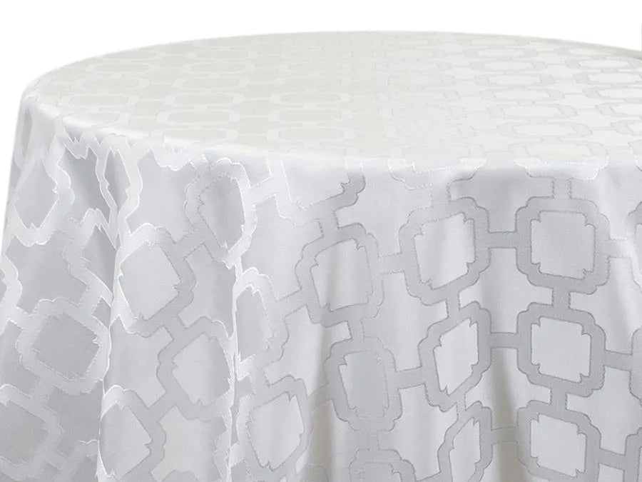 Nancy Graphic White Tablecloth – Modern Geometric Event Linen