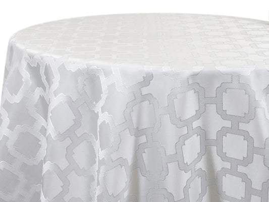 Nancy Graphic White Tablecloth – Modern Geometric Event Linen