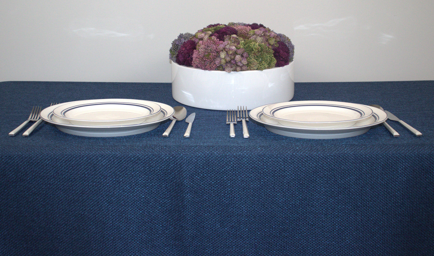 Navy Rattan Tablecloth – Deep Blue Textured Polyester Linen for Events
